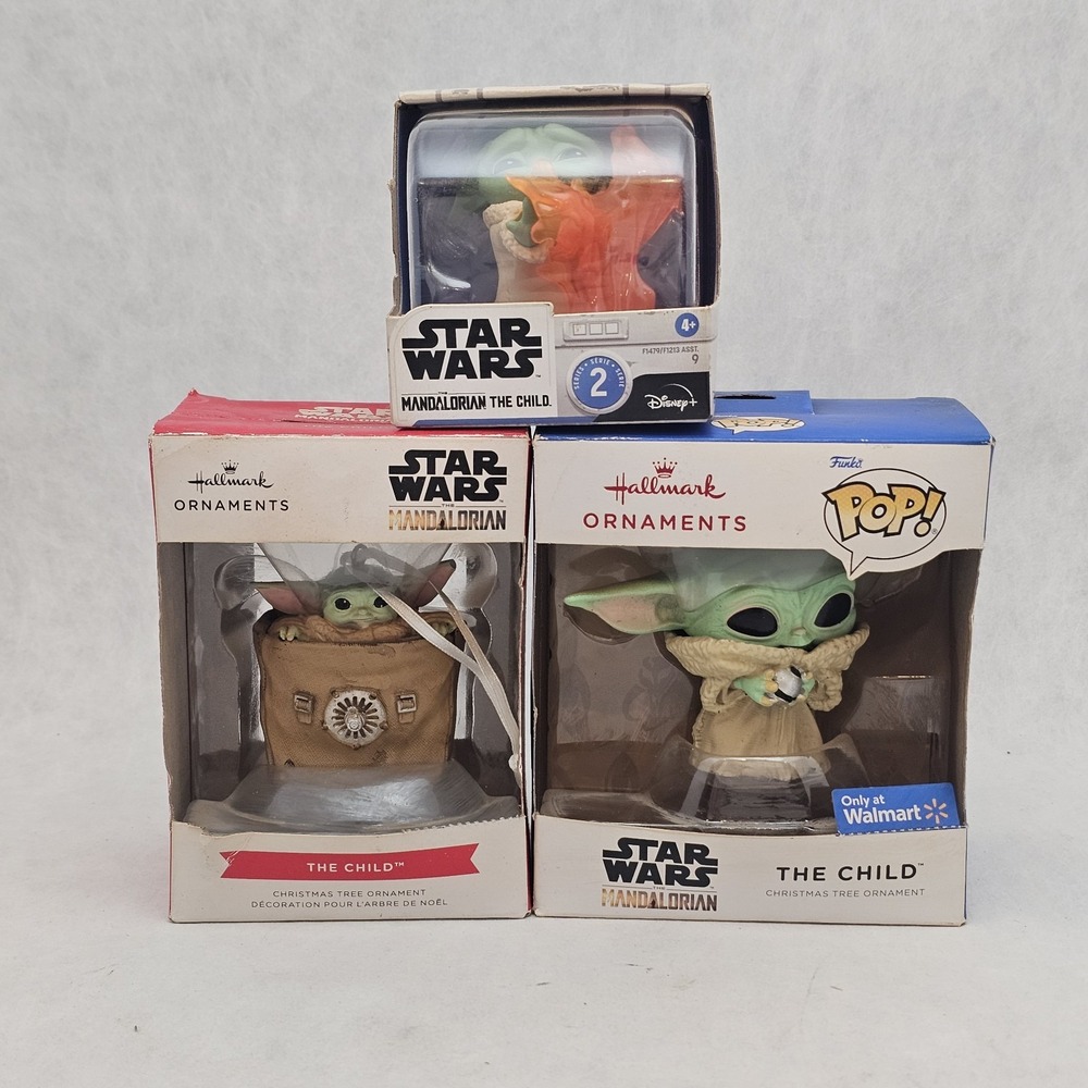 Star Wars Grogu Lot Of 3 Funko Pop Hallmark Ornaments Bounty Collection *Read